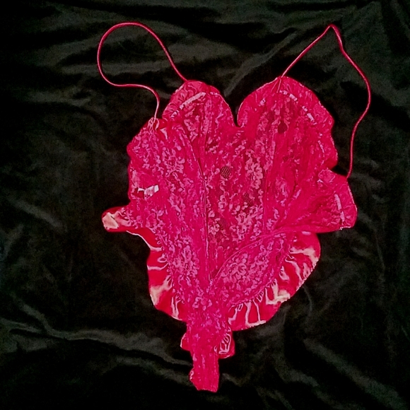 Victoria’s Secret Red 90's Gold Label Vintage Lace Teddy Satin Ruffle Bodysuit - Picture 5 of 16